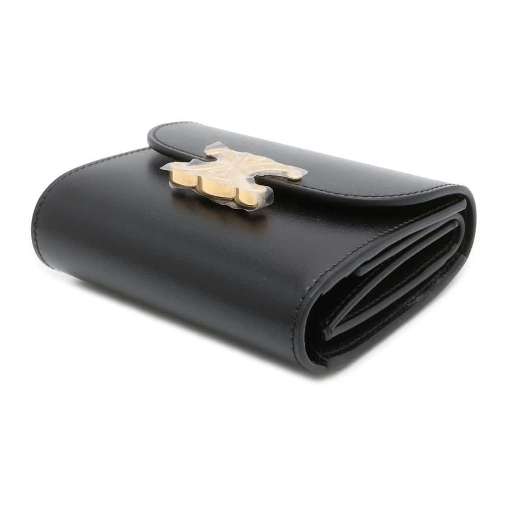 Celine Triomphe Flap fold Tri Wallet Black